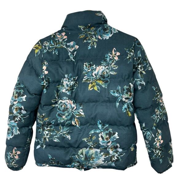 Anthropologie Ett Twa Teal Blue Green Floral Puffer Jacket XS Zip Up - Picture 10 of 14